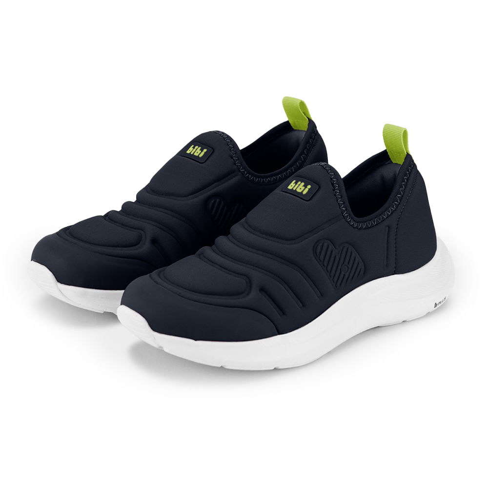 Tênis infantil feminino Bibi casual marinho vista lateral mostrando fechamento elástico